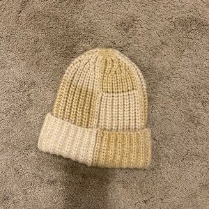 Cozy Knit Beanie in Cream and Tan